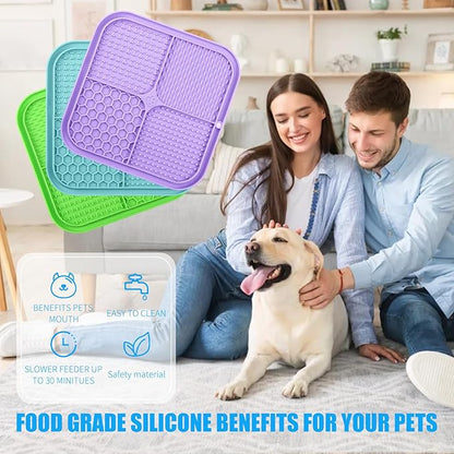 Lick Mat for Dogs, Premium Lick Pad with Suction Cups for Dog Anxiety Relief, Slow Feeder Dog Bowls, Bathing, Grooming and Training (Cyan, Purple, Green, 3pack)