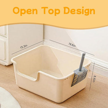 Large Cat Litter Box with High Sides,Cat Litter Pan with Low Entry,Cat Box for Indoor Kittens & Senior Cats,Anti-Splashing,Waterproof,Easy to Clean,Durable (Speckle Gray)