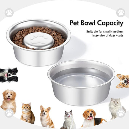 Premium Stainless Steel Pet Bowls with Cute Paw Design, Non-Slip Dog & Cat Food Water Bowls, Durable & Easy-to-Clean Feeding Dishes for Small/Medium Pets, Set of 2 pet-Bowls, Raised-pet-Bowls