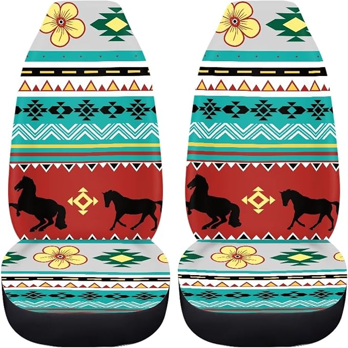 Dreaweet Navajo Seat Covers for Cars SUV Trucks,Aztec Ethnic Tribal Horse Pattern Car Seat Covers Front Seats Protector Set of 2,Southwestern Car Accessories for Women Men