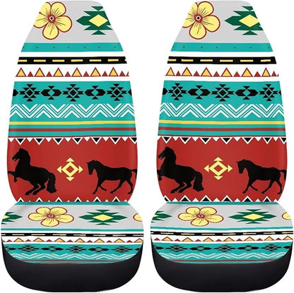 Dreaweet Navajo Seat Covers for Cars SUV Trucks,Aztec Ethnic Tribal Horse Pattern Car Seat Covers Front Seats Protector Set of 2,Southwestern Car Accessories for Women Men