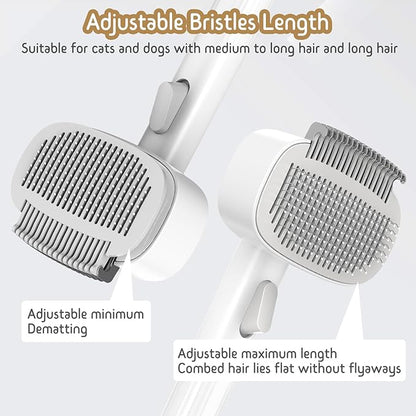 Dog & Cat Brush for Shedding, Self Cleaning Deshedding Brush with Adjustable Bristle Length & Dematting Comb, Skin Friendly Grooming Tool for Long & Medium-Long Hair Pets