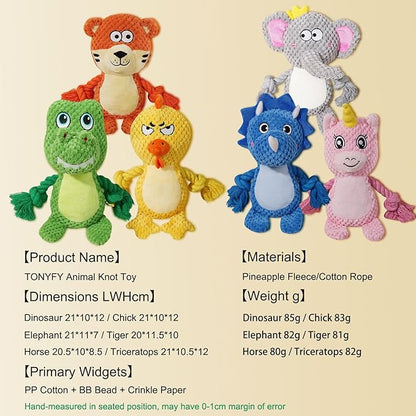 Cute Animals Interactive Squeaky Dog Toy with a Vocal Bladder, Crinkle Paper Stuffed Soft Cotton Chew Toy, Teething Rope Tug of War Pull Toy to Keep Them Busy for Puppy, Small Dogs - Yellow Chick