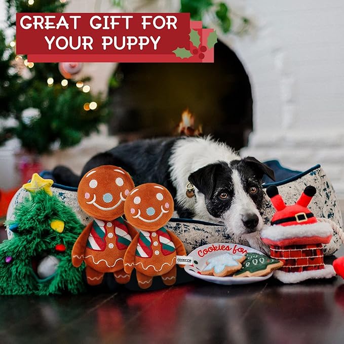 VICARKO Christmas Dog Toys, Plush Squeaky Gifts for Large Medium Small Dogs, Durable Chew Toy, Holiday Stocking, Gingerbread Man, Small 7.5 x 4.5”