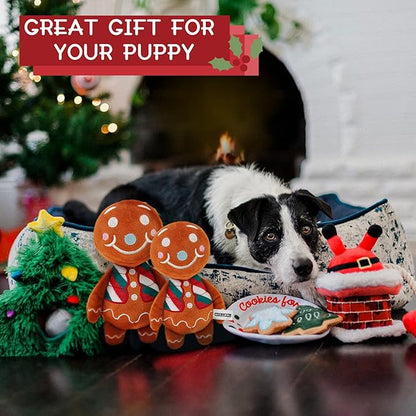 VICARKO Christmas Dog Toys, Plush Squeaky Gifts for Large Medium Small Dogs, Durable Chew Toy, Holiday Stocking, Gingerbread Man, Small 7.5 x 4.5”