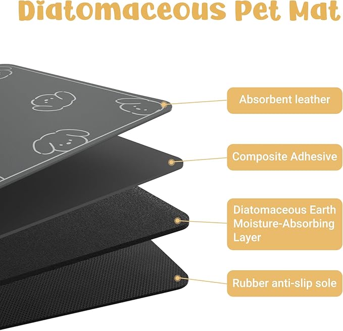 Dog Food Mat, Diatom Ooze Cat Water Mats Non Slip for Floors Waterproof and Water Absorption, Easy to Clean-Dog (12" H*15.5" L)