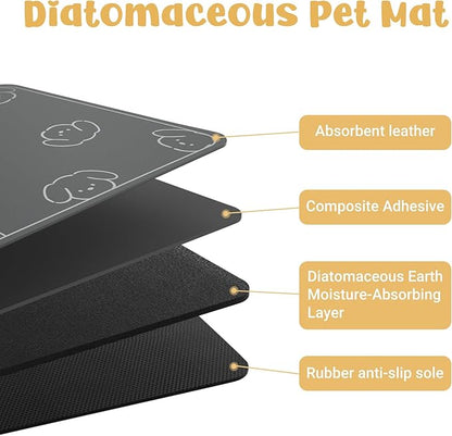 Dog Food Mat, Diatom Ooze Cat Water Mats Non Slip for Floors Waterproof and Water Absorption, Easy to Clean-Dog (12" H*15.5" L)