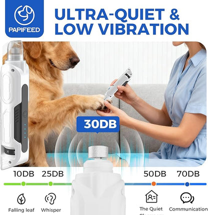 PAPIFEED Pet Nail Grinder with Nail Clipper Kit, 6 Speed Adjustable Dog Nail Trimmer with LED Light, Rechargeable Pet Nail File with Dust Proof & Type-C Charging (White)