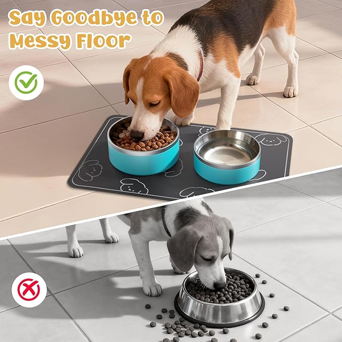 Dog Food Mat, Diatom Ooze Cat Water Mats Non Slip for Floors Waterproof and Water Absorption, Easy to Clean-Dog (15.5" H*23.5" L)