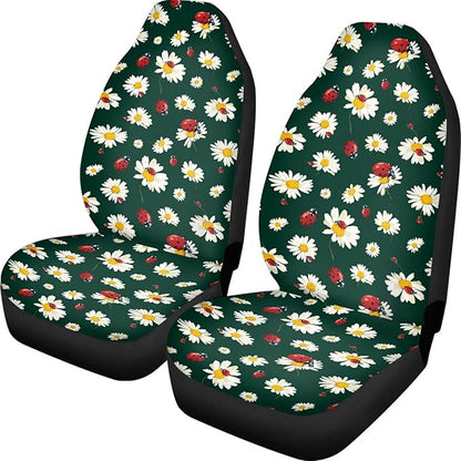 Cute Ladybug Car Seat Covers Front Seats Only for Women Daisy Front Seat Covers Universal Fit for Most Cars, Trucks, SUV, Van, Sedan, 2 Pcs Interior Auto Accessory, Green