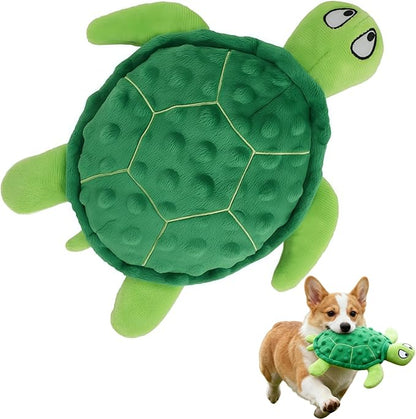 Squeaky Sea Turtle Plush Dog Toy – Durable, Interactive Chew Toy for Small Dogs – Relieves Anxiety & Teething – Keeps Puppies Busy, No Mess, Perfect for Indoor Play (Green)