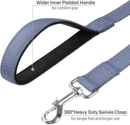 FunTags 6FT Reflective Dog Leash with Soft Padded Handle for Training,Walking Lead for Large & Medium Dog,1 Inch Wide,Grey