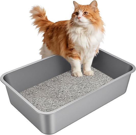 X-Large Stainless Steel Litter Box with High Sided, Metal Cat Litter Box, Odor-Free Non-Stick Litterbox Pan, Easy to Clean Pet Supplies Toilet Tray for Indoor Cats, Kittens or Multicat Homes