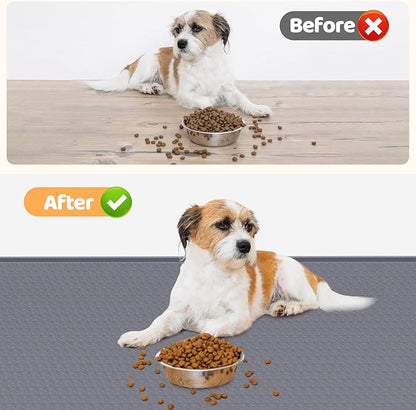 Dog Food Mat, Extra Large 51" x 25.6" Silicone Pet Feeding Mat with Raised Edge Pet Placemat for Small, Medium, and Large Pets Non-Slip, Easy to Clean (Dark Grey)