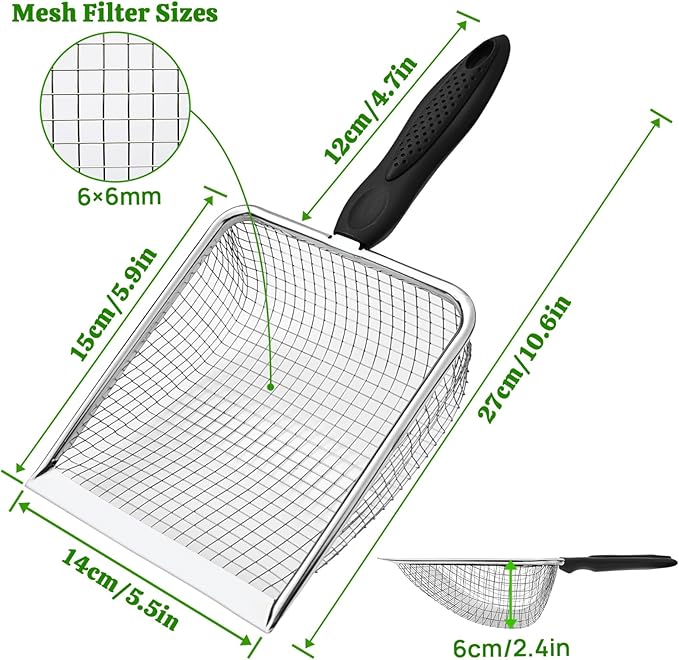 Widened Metal Cat Litter Scoop, Cat Scooper for Litter Box, Stainless Steel Pellet Kitty Litter Scoop, Cat Litter Scooper with Sticky Hang Hook for Easy Storage, Quickly Filter Litter Lumps(6mm Mesh)