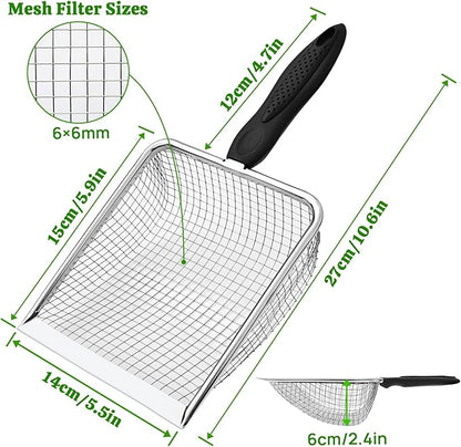 Widened Metal Cat Litter Scoop, Cat Scooper for Litter Box, Stainless Steel Pellet Kitty Litter Scoop, Cat Litter Scooper with Sticky Hang Hook for Easy Storage, Quickly Filter Litter Lumps(6mm Mesh)