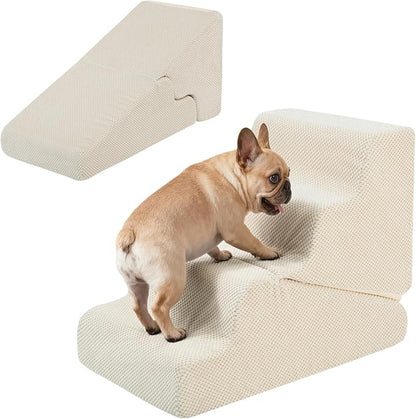 Dog Ramp for Bed, 20" H Dog Stairs for High Bed, 2 in 1 Pet Steps for Small Dogs, 4-Step Foldable Transformable Large Cats Ramp to Get on Couch, Non-Slip Balanced, Beige