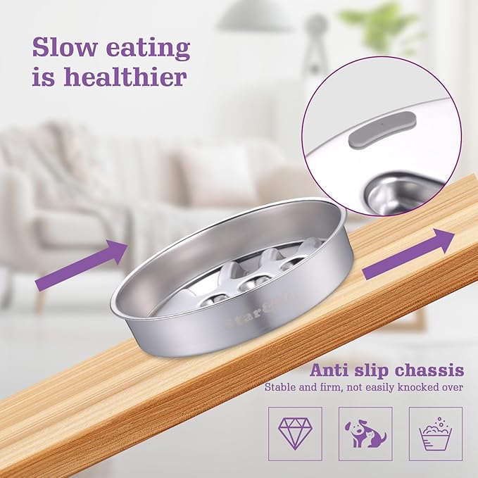 Stainless Steel Slow Feeder Dog Bowls – Non-Slip Metal Dog Bowl for Large & Medium Breeds, Puppy Puzzle Feeder – 2 Cup Capacity for Small to Big Pets – Durable Slow Feed (Fishbone)