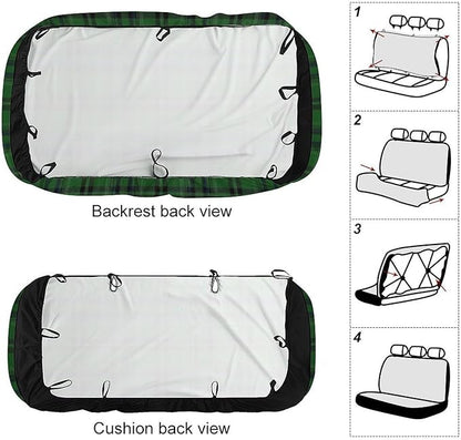 Car Interior Decor Seat Cover, Fashion Universal Stretch Back Seat Protector, Car Accessories Rear Bench Seat Covers for Trucks SUV Compatible with Black Green Scottish Tartan Plaid Art