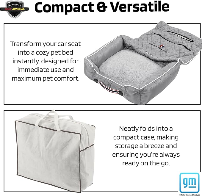 Seat Armour Pet2Go Grey Car Pet Bed and Seat Cover – Soft, Comfortable Travel Bed for Pets – Universal Fit, Easy to Install, Machine Washable