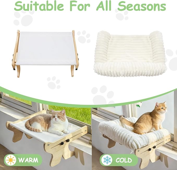 cat Window Perch for Indoor Cats Large Window Hammock with Washable Cover Suitable for All Seasons cat Window Bed for Adults Cats and Kittens(White)
