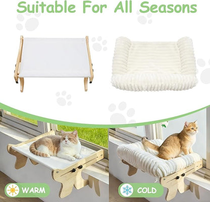 cat Window Perch for Indoor Cats Large Window Hammock with Washable Cover Suitable for All Seasons cat Window Bed for Adults Cats and Kittens(White)