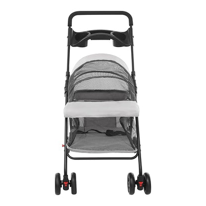 Foldable Pet Stroller w/Lockable Brakes,40lbs Capacity Ventilated Mesh Carrier Cart for Small Medium Dogs & Cats,Dog Stroller (Light Gray)