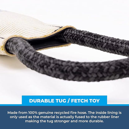 Rock-N-Rescue Hound Hose Firehose Dog Toy - Interactive Training Tug Rope from Durable Recycled Fire Hose. Indoor Outdoor Fetch Toy, Small with Rescue Rope Handles