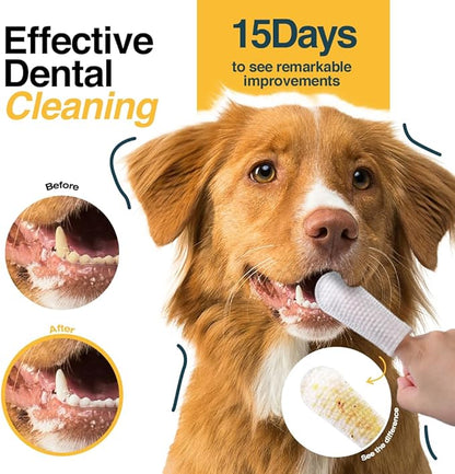 Pack of 90 Dog Teeth Cleaning Wipes - No-Rinse Dog Toothbrush & Effective Dog Dental Wipes (1.5 x 3.15 in)