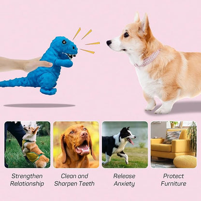 Andiker Dog Squeaky Toys, 8.66 in Plush Dogs Toy Soft Dogs Chew Toys in Dinosaur Shape for Chewing Biting Stuffed Dog Toys with a 3.93 in Squeaker and Crinkle Paper for All Puppy (Pink)