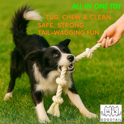 2-Pack 20” Heavy-Duty Dog Rope Toys for Strong Chewers – 4-Knot Tug & Chew Toy for Medium & Large Dogs – Safe, Indoor & Outdoor, Washable Cotton Dental Play Toy