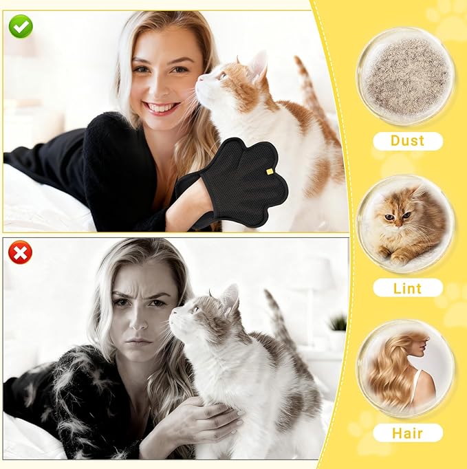 2PCS Pet Hair Removal Glove for Cats and Dogs,Upgrade Reusable Electrostatic Magic Brush Pet Hair Removal Grooming Gloves Tool for Furniture, Bed Sheets,Couch,Clothes,Carpet,Car Seat (2)