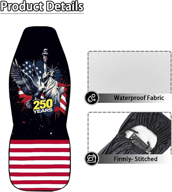 250th Anniversary Car Front Seat Covers Eagle 2 Packs Automotive Front Seat Covers Waterproof Bucket Seat Cover Protective Car Interior Accessory