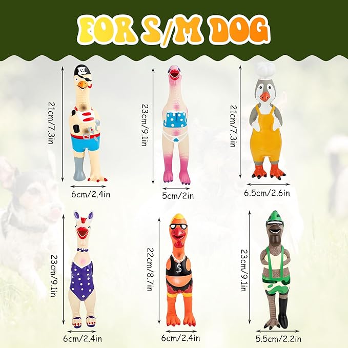 6 Pcs Rubber Chicken Squeaky Dog Toys Screaming Chicken Latex Soft Rubber Chew Molar Toys Interactive Pet Funny Squawkers Cute Dog Gifts for Small Medium Birthday (Cute Style)