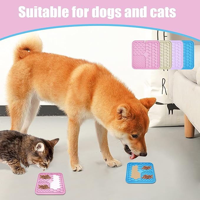 Lick Mat for Dogs and Cats，Cat Licking Pad with Suction Cups for Dog Anxiety Relief，Dog Peanut Butter Lick Pads for Dogs Perfect for Bathing Grooming,Slow Feeders for Dogs and Cats,4Pack