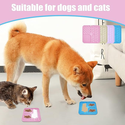 Lick Mat for Dogs and Cats，Cat Licking Pad with Suction Cups for Dog Anxiety Relief，Dog Peanut Butter Lick Pads for Dogs Perfect for Bathing Grooming,Slow Feeders for Dogs and Cats,4Pack
