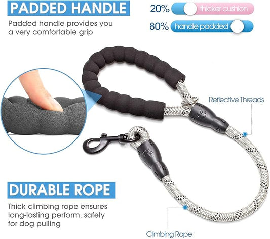 BAAPET 2/4/5/6 FT Dog Leash with Comfortable Padded Handle and Highly Reflective Threads for Small Medium and Large Dogs (2FT-1/2'', Silver)