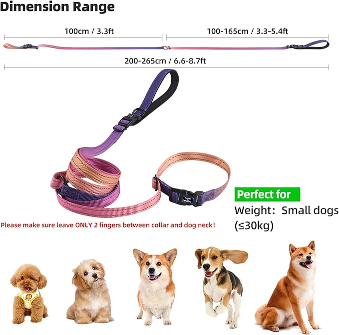 Roses&Poetry Hands Free Dog Leash for Small Dogs, All-in-One Leash & Collar 6.6-8.7ft Adjustable Waist Crossbody Leash for Dog Walking Lightweight with No Metal Clip Running Jogging