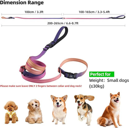 Roses&Poetry Hands Free Dog Leash for Small Dogs, All-in-One Leash & Collar 6.6-8.7ft Adjustable Waist Crossbody Leash for Dog Walking Lightweight with No Metal Clip Running Jogging