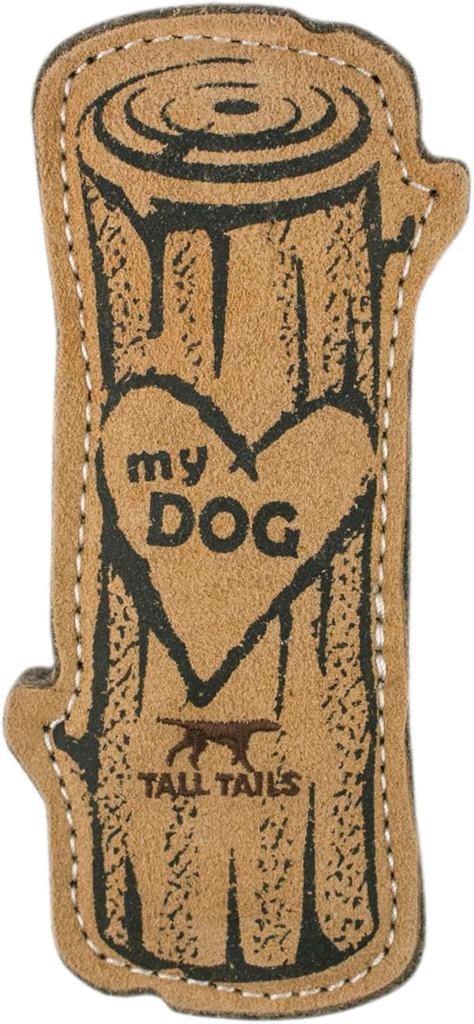 Tall Tails Dog Natural Leather Love My Dog Tree Log Fetch Toy for Dogs