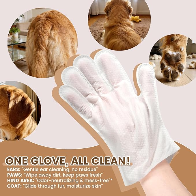 100 Pcs Cleaning Deodorizing Pet Glove Wipes for Dogs & Cats, Hypoallergenic Dog Bath Wipes with Natural Deodorizer Persimmon Tannin, Pet Bathing Wipes for Horse Coat Care Coconut Scent