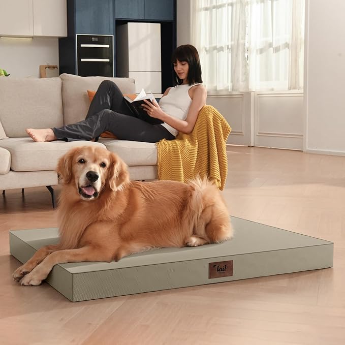 Outdoor Dog Bed for Small Dogs, Waterproof Dog Crate Bed for Medium Dogs Cats, Orthopedic Egg Crate Foam Pet Bed with Washable Removable Oxford Cover, Khaki
