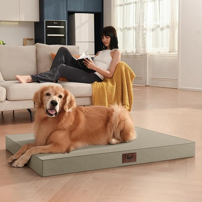 Outdoor Dog Bed for Small Dogs, Waterproof Dog Crate Bed for Medium Dogs Cats, Orthopedic Egg Crate Foam Pet Bed with Washable Removable Oxford Cover, Khaki