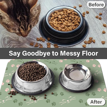 Patterned Cat & Dog Bowl Mat for Food and Water, 12"×20" Quick Dry Absorbent Pet Feeding Mat, Eco-Friendly Dog Placemat