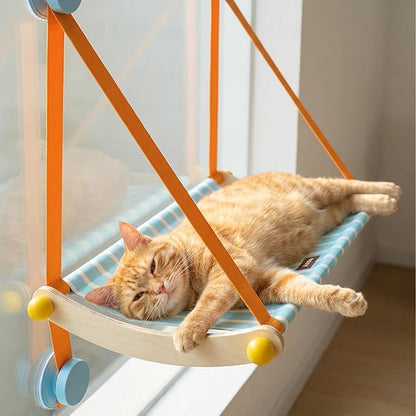 ZEZE Hanging Window Cat Hammock, 360° Panoramic View Window Perch, Canvas Bed, 4 Heavy-Duty Suction Cups, Space-Saving Cat Lounge, Up to 13 Pounds