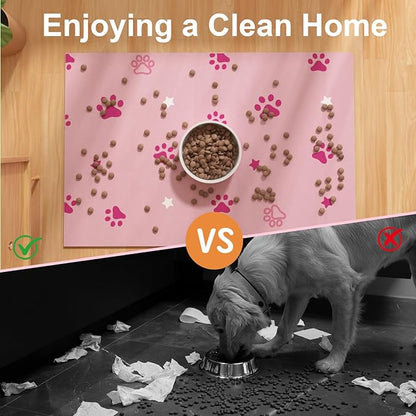 Pet Feeding Mat 12"x20"- Absorbent Dog Mat, Small Pet Food Mat, Rubber Pet Food Mat, Pet Food Mats for Floor Waterproof, Dog Water Matt for Sloppy Drinker, Cat Food Bowl Mat, Pink