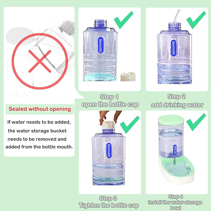 Bemodst Automatic Pet Water Dispenser - Automatic Cat & Dog Water Bowl, 3.8L Gravity Design, Suitable for Small & Medium-Sized Pets (Green)