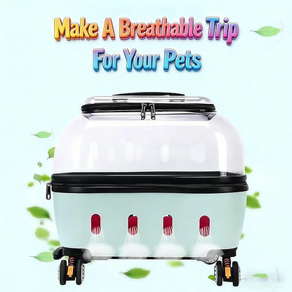 Pet Carrier with Wheels, 360° Rotating Castors, Foldable Dog & Cat Travel Suitcase, Portable and Breathable Pet Carrier with Transparent Window and External Handle Gray