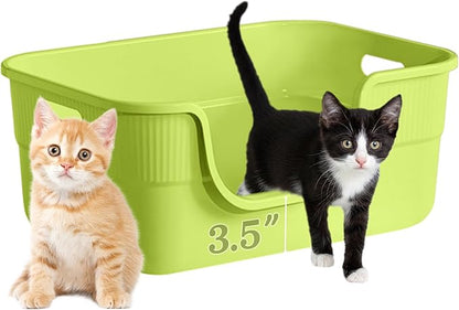Low Entry Kitty Litter Box for Small Cats, Kittens Litter Boxes with High Sides, Open Top, Anti-Splash Plastic Litter Pan for Medium Pets, Easy to Clean, 16.5" L*11.8" W*7" H (Green)