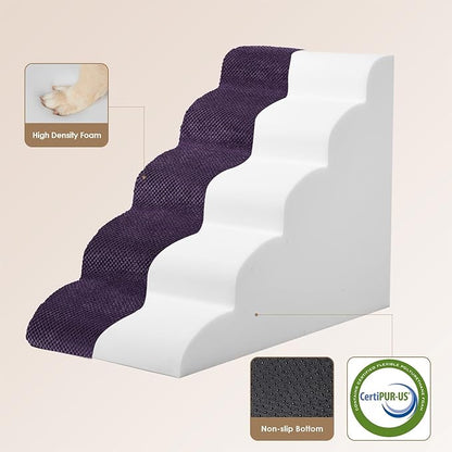 EHEYCIGA Curved Dog Stairs Ramp for High Beds 22.6" H, 5-Step Dog Steps for Small Dogs and Cats, Pet Stairs for High Bed Climbing, Non-Slip Balanced Pet Step Indoor, Purple